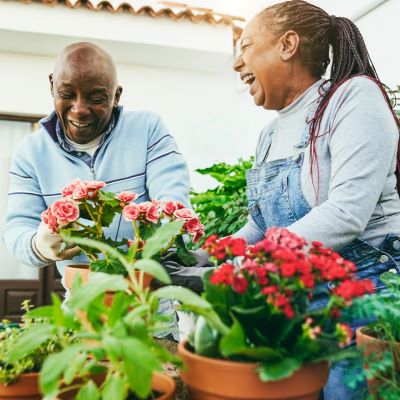 Man and woman gardening