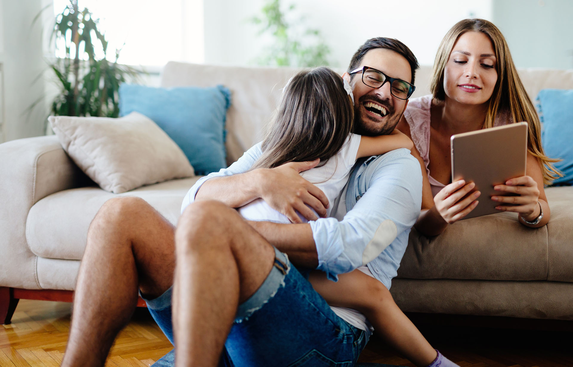 Daughter hugging father
