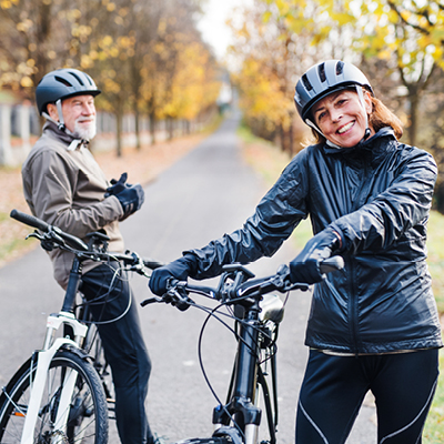 Couple riding bikes