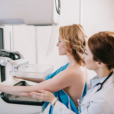 Woman getting a mammogram