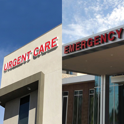 Image of an urgent care side by side with a Emergency Room