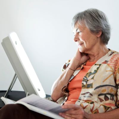 Person staring at a light